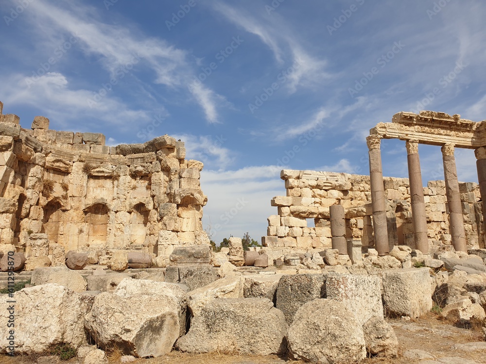 Baalbek, Lebanon - October 2020: Historic temple and monument in Baalback Bekaa area. A Phoenician city where a triad of deities was worshipped, was known as Heliopolis during the Hellenistic period.