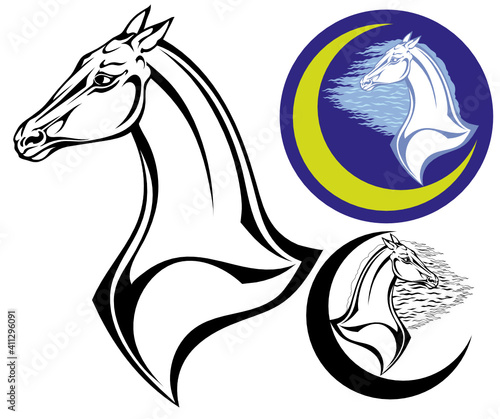 image of a horse against the background of the month in color and black and white.