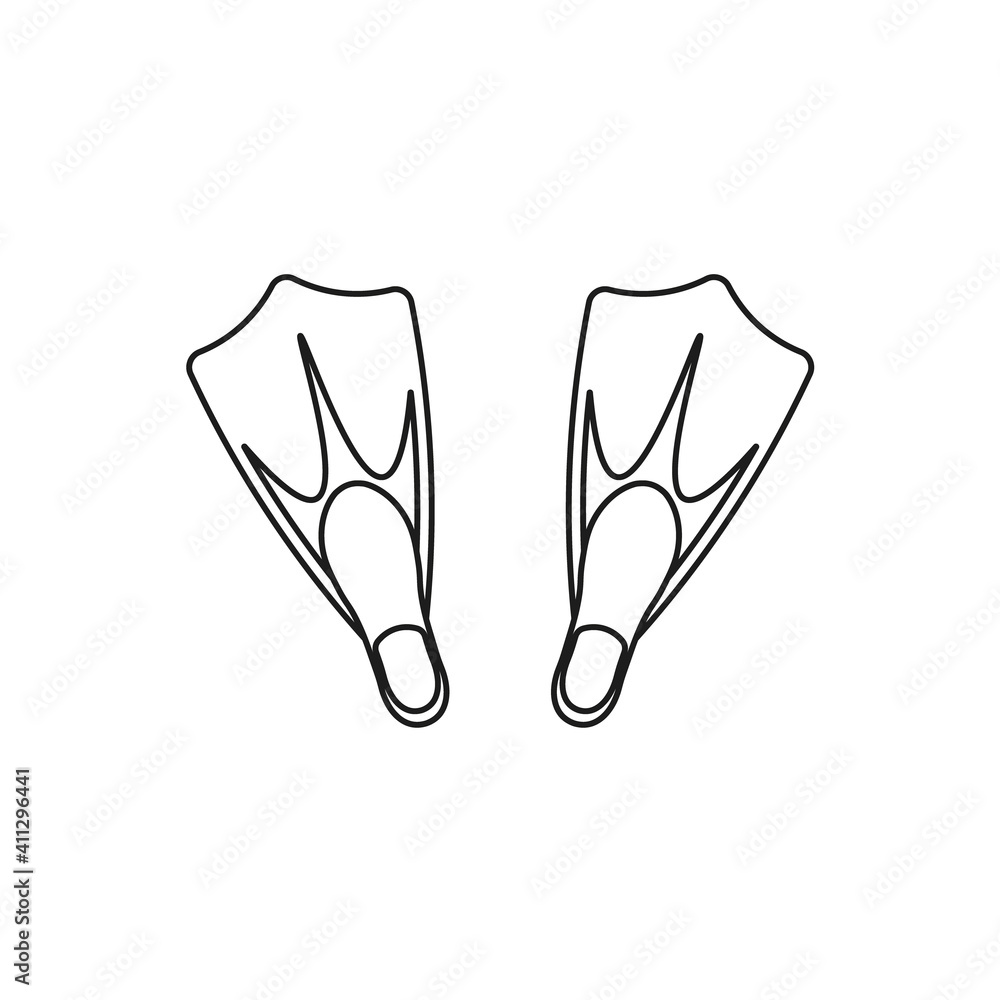 Swimming flippers icon. Swimming fins icon. Diving fins. Vector. Line style. Swimming flippers icon. Swimming fins icon. Diving fins. Vector. Line style.