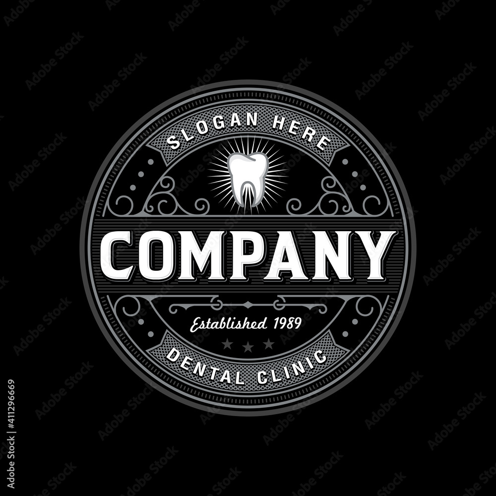 Fototapeta premium Luxury vintage logo dental clinic premium design element style monoline or line art