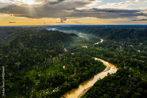 Sunset in Amazonia - Rio Villano - Ecuador photo