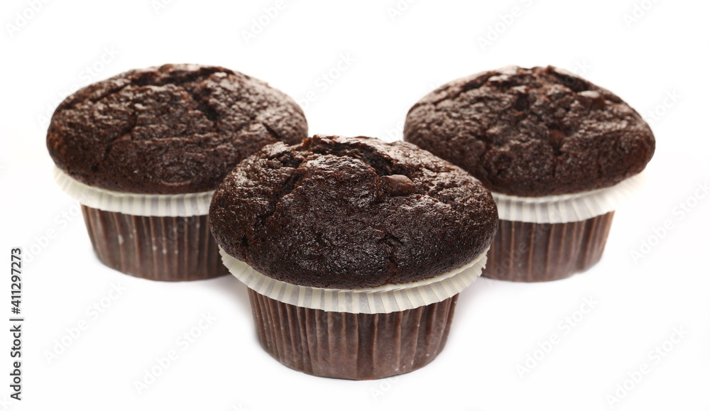 Chocolate muffin isolated on white background Chocolate muffin isolated on white background