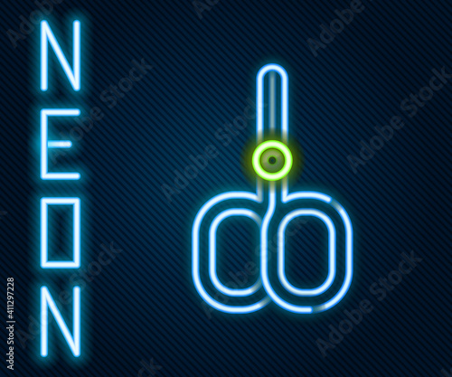 Glowing neon line Nail scissors cuticle cut beauty salon icon isolated on black background. Cosmetic scissors for manicure. Colorful outline concept. Vector.