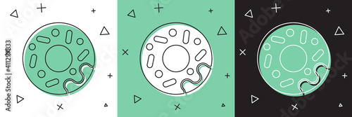 Set Donut with sweet glaze icon isolated on white and green, black background. Vector.