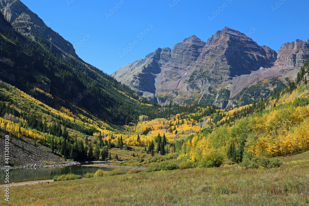 The valley and Maroon Bells , Colorado