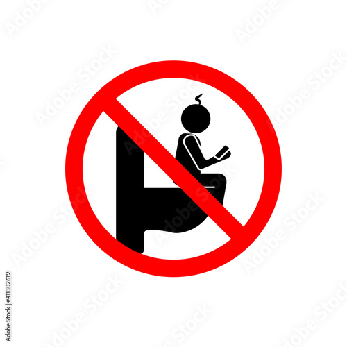 Prohibiting sign of a child on the toilet with a mobile phone in the hands of a sign. eps ten