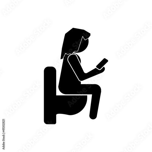 Silhouette of a man with straight hair on the toilet with a phone sign in his hands. eps ten