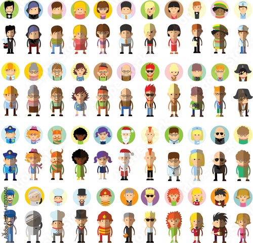 Set of vector cute character avatar icons in flat design