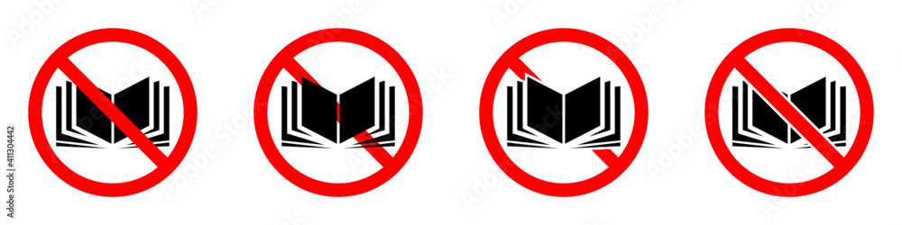 No book icons set. Vector illustration. Reading of books is prohibited No book icons set. Vector illustration. Reading of books is prohibited