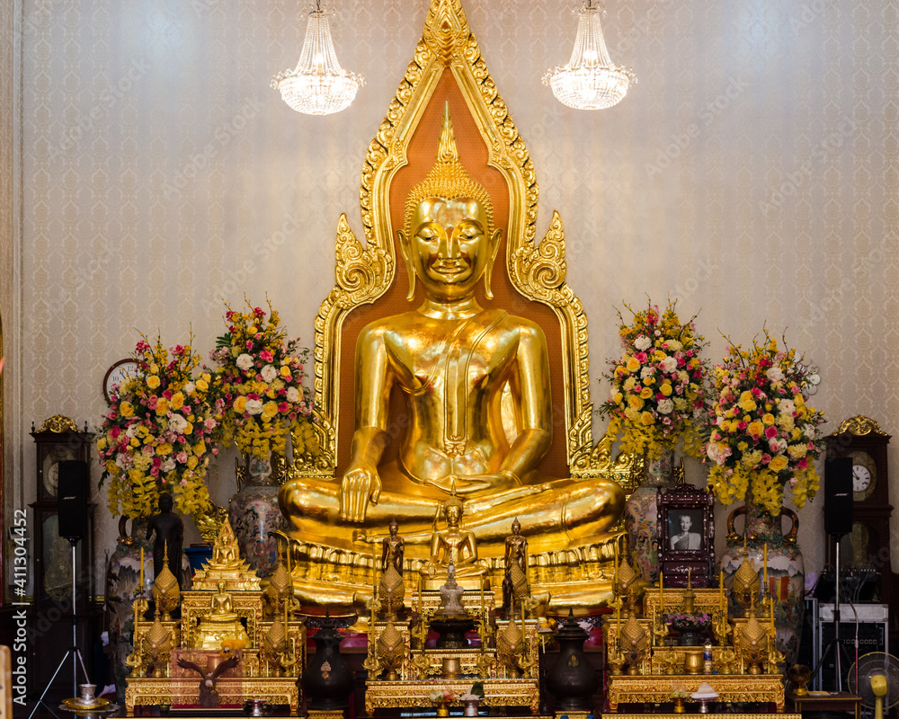 Gilded Buddha statue near Wat Traimit, Bangkok, Thailand