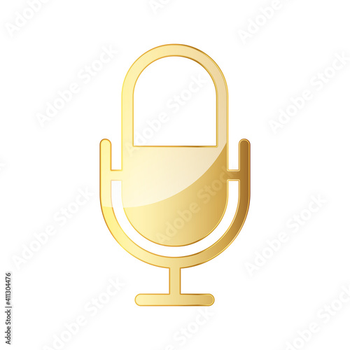 Microphone icon. Gold microphone icon isolated. Vector illustration.