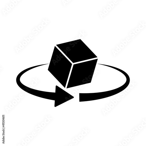 3D rotation icon. 360 degree rotation. Vector cube icon.