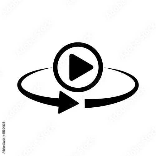 Play button rotation icon. 360 degree rotation. Vector video play button.