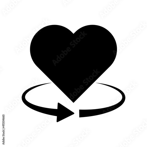 Heart rotation icon. 360 degree rotation. Black heart icon. Vector illustration.