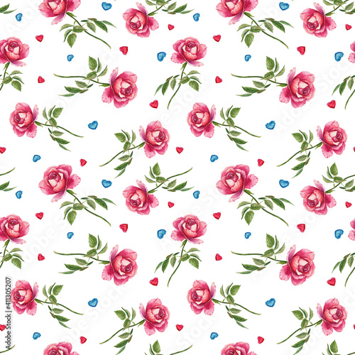 Wallpaper Mural Pink rose pattern Watercolor seamless floral background Torontodigital.ca