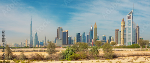 Dubai - The skyline of Downtown with the Burj Khalifa and Emirates Towers.