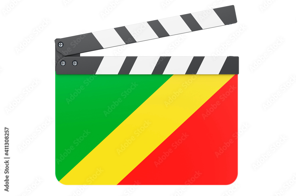Movie clapperboard with Congo flag, film industry concept. 3D rendering