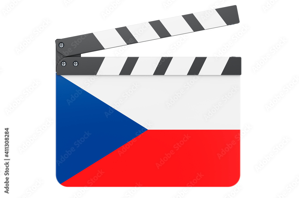 Movie clapperboard with Czech flag, film industry concept. 3D rendering