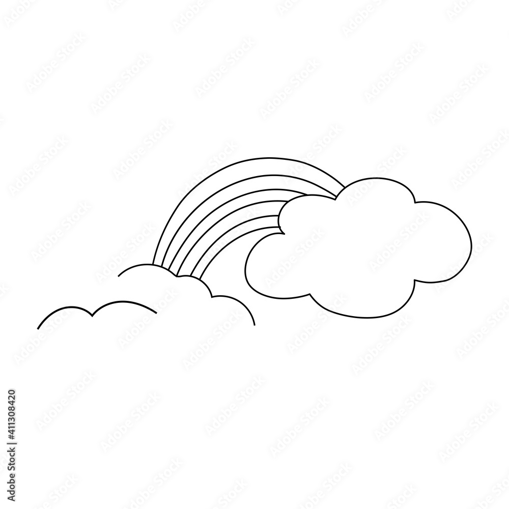 Illustration ob black rainbow ona white background in doodle style. Perfect for chidren closes, wallpapers, dishes or for coloring book Illustration ob black rainbow ona white background in doodle style. Perfect for chidren closes, wallpapers, dishes or for coloring book