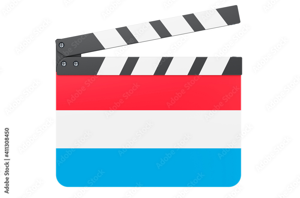 Movie clapperboard with Luxembourgish flag, film industry concept. 3D rendering