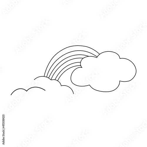 Illustration ob black rainbow ona white background in doodle style. Perfect for chidren closes, wallpapers, dishes or for coloring book