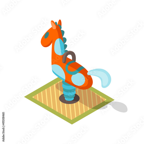 Isometric playground concept for outdoor family pastime. Playful kindergarten. Colored 3d isometric kids object or gaming complexes element