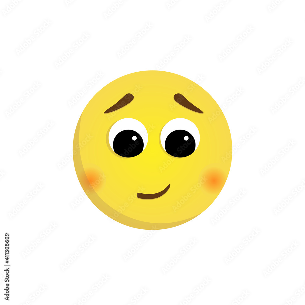 Vector shy emoticon isolated on a white background. Yellow flushed face emoji with downcast eyes