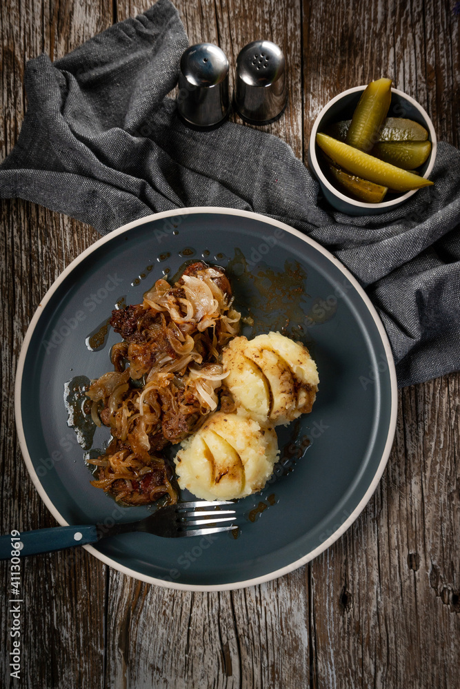 Fried liver with onion. Fried liver with onion.
