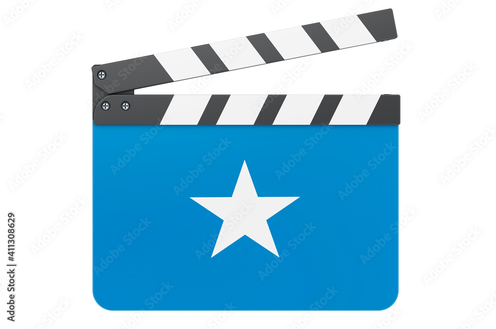 Movie clapperboard with Somali flag, film industry concept. 3D rendering