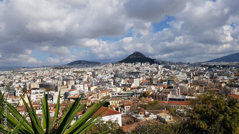 Athens View from Top with Mount Lycabettus in the Middle. Amazing shot in Athens - Greece. A lovely and authentic city.