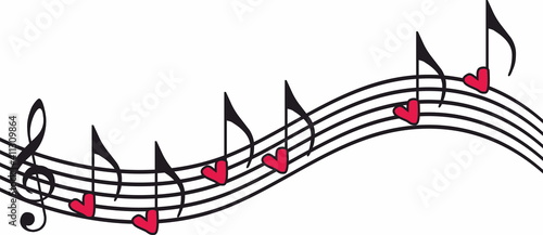  musical staff with heart notes, music and love 