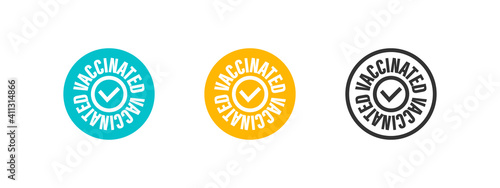Vaccinated. Stamp sign concept. Vaccine confirmation. I got vaccinated. Flat vector logo. Vector illustration