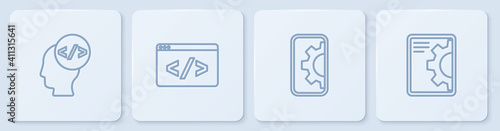 Set line Front end development, Web, and . White square button. Vector.