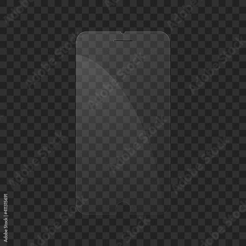 Glass screen protector or glass cover. Vector screen protector for smartphone with round white glare. Mobile cover accessory for display. Mobile accessory. Vector illustration EPS10