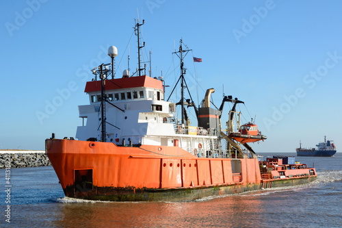 Oil rig standby ship inbound to a port