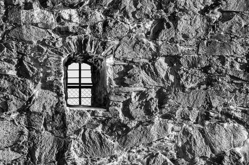 Window with arch in a monochrome photograph. Shot at Bohus fortress in Sweden, Europe © Andreas Bergerstedt