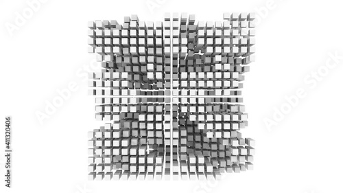 Abstract rotating cluster of white cubes. Seamless loop. photo
