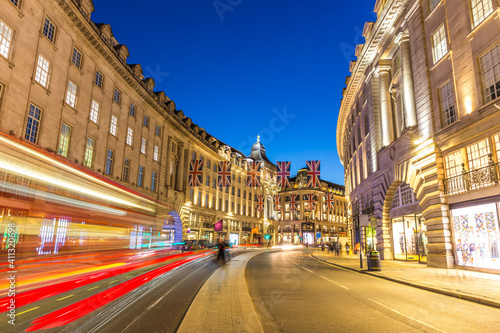 Regent Street in London at night