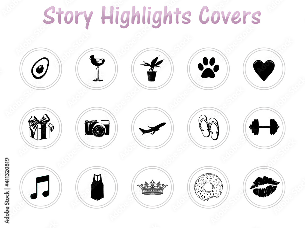 Set of Instagram Story Highlights Covers Icons. Lifestyle stickers with a  colourful gradient background. Set of templates for social networks and  blogs. Illustration Stock | Adobe Stock