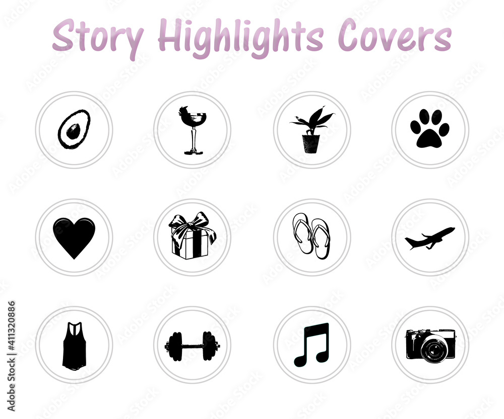Set of Instagram Story Highlights Covers Icons. Lifestyle stickers with a colourful gradient background. Set of templates for social networks and blogs.
