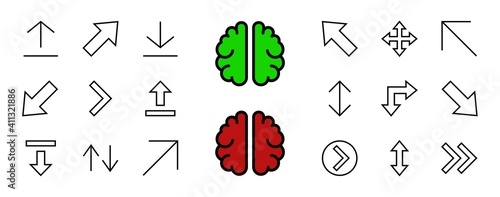 Set of line arrows, directions, arrows, contains icons such as pause, continuation, directly, to the right, Editable stroke. 480x480, On a white background, Vector illustration