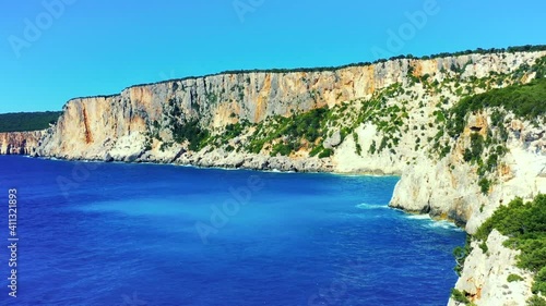 Drone taking off at the beautiful cliffs and sea at Alaties in Greece. drone take off and fly up over the cliffs, with a view to the beautiful blue ocean. 1080p photo