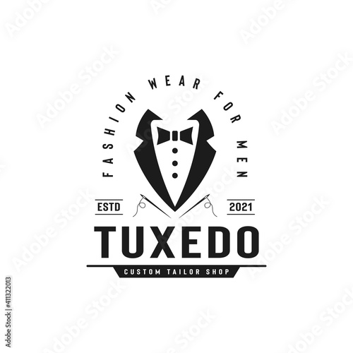 Fashion wear for men, Tuxedo tailor vintage logo design