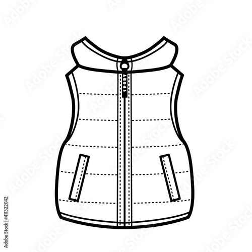Quilted padded vest for boy outline for coloring on a white background