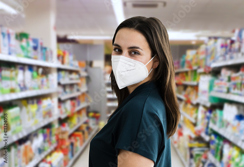 Woman Shopping In Face Mask