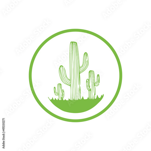 cartoon cactus label on white background, cartoon drawing style cactus vector illustration 