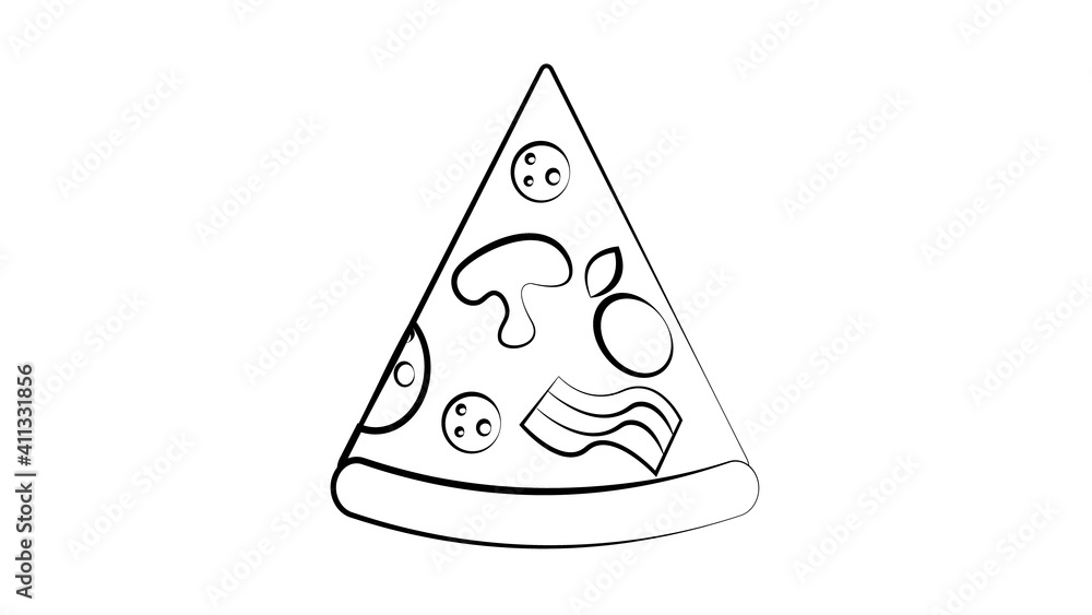slice of pizza on a white background illustration. triangular pizza stuffed with mushrooms, bacon and salami. appetizing pizza, high-calorie fast food snack slice of pizza on a white background illustration. triangular pizza stuffed with mushrooms, bacon and salami. appetizing pizza, high-calorie fast food snack