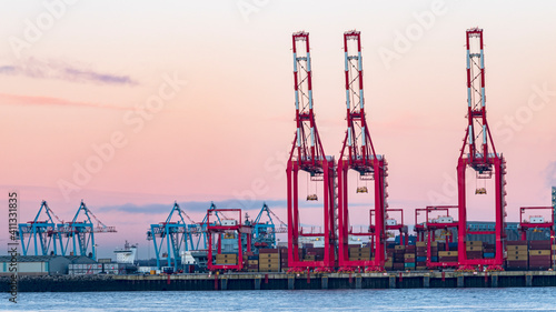 Photo Mega Cranes at the Port of Liverpool Docks River Mersey UK