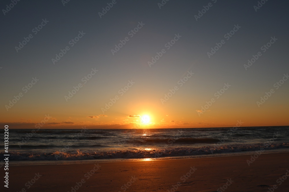 Sunset at Manatee public beach at Anna maria island, Florida USA