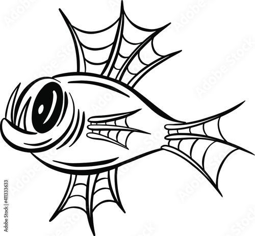 Cartoon Anglerfish Fish Outline Illustration Vector